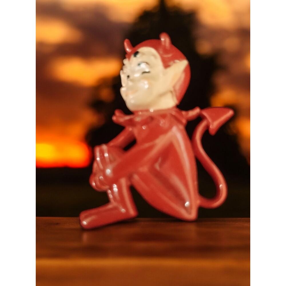 Unique! Rare! Mid-century 1950s enameled winking pixie devil Brooch!